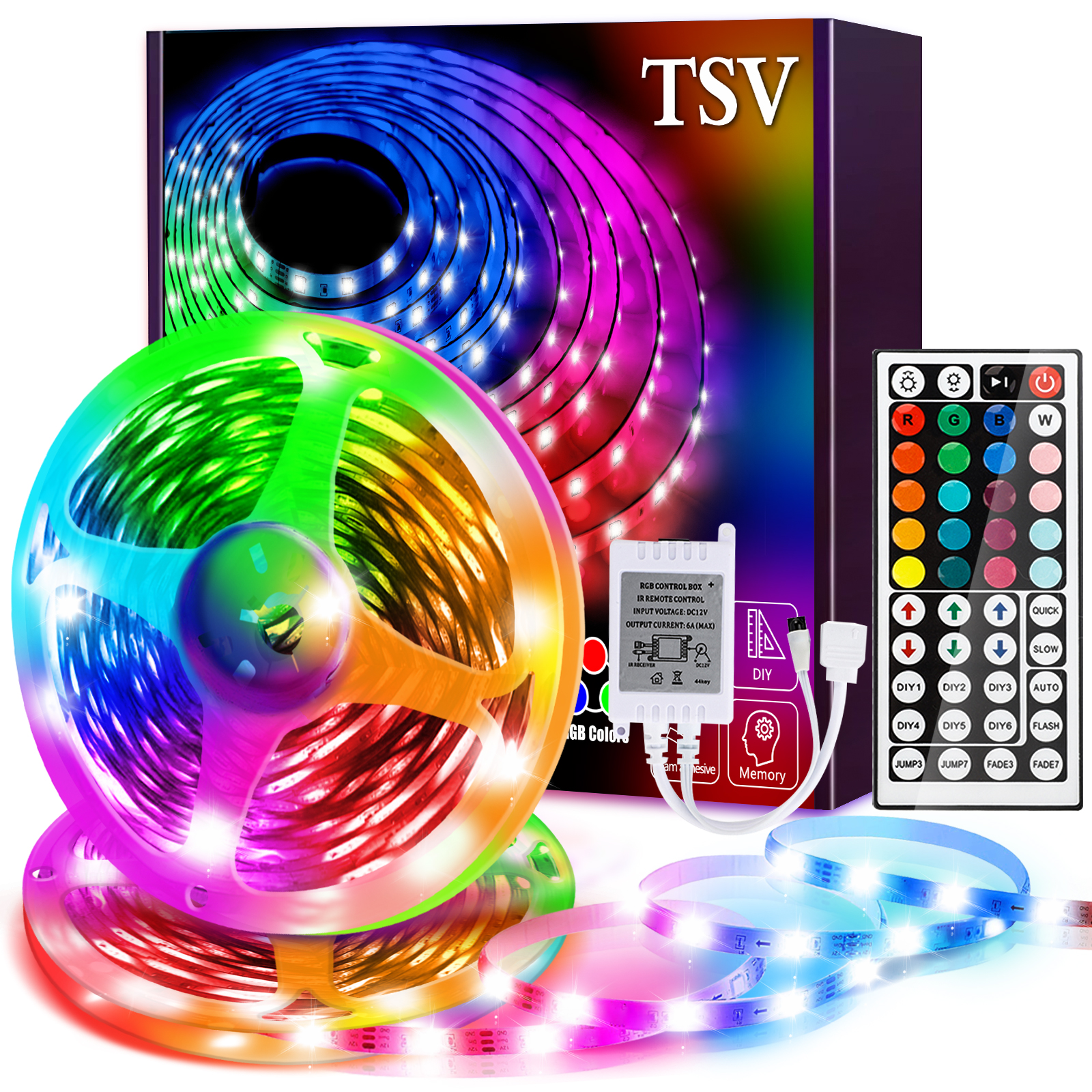 TSV 16.4ft/5M 300LED Waterproof RGB Multicolor Changing Flexible LED Lights with 44Key IR Remote Control
